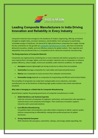 Leading Composite Manufacturers in India Driving Innovation and Reliability in Every Industry