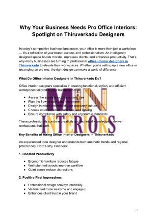 Why Your Business Needs Pro Office Interiors: Spotlight on Thiruverkadu Designers