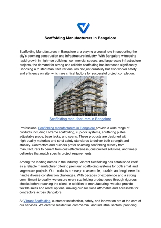 Scaffolding manufacturers in Bangalore