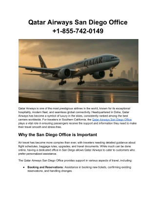 Qatar Airways San Diego Office  1-855-742-0149