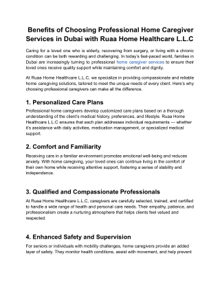 Benefits of Choosing Professional Home Caregiver Services in Dubai with Ruaa Home Healthcare L.L.C
