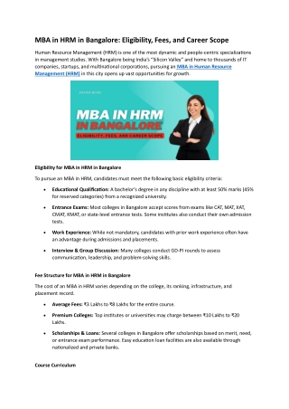 MBA in HRM in Bangalore