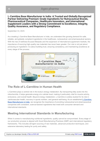 Quality Driven L-Carnitine Base Manufacturer in India for Success