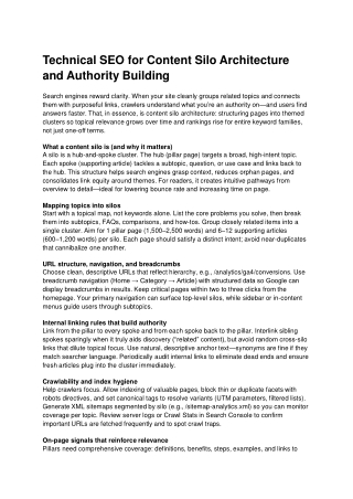 Technical SEO for Content Silo Architecture and Authority Building