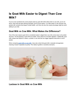 Is Goat Milk Easier to Digest Than Cow Milk?