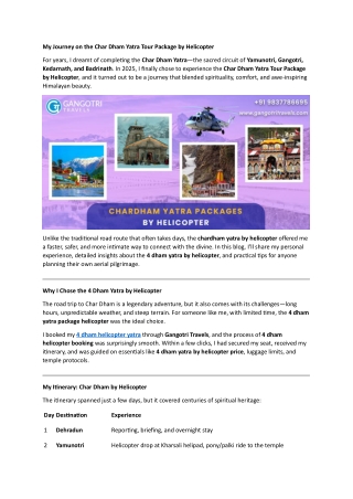 My Journey on the Char Dham Yatra Tour Package by Helicopter