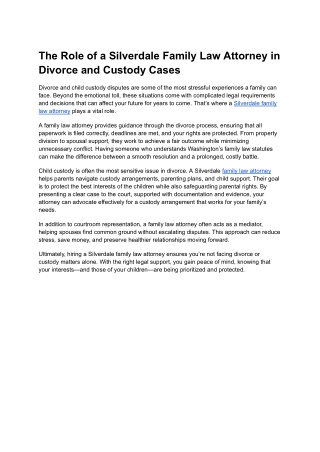 The Role of a Silverdale Family Law Attorney in Divorce & Custody Cases