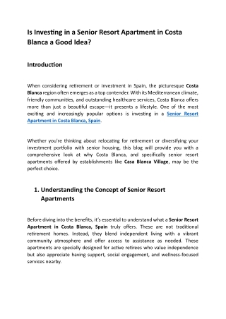 Is Investing in a Senior Resort Apartment in Costa Blanca a Good Idea