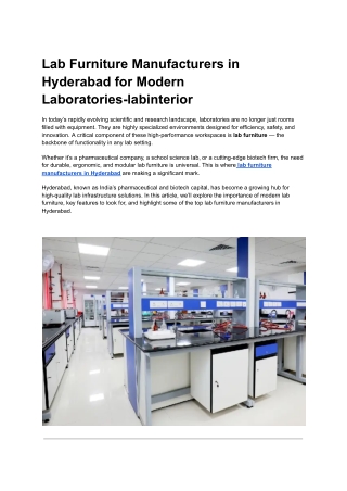 Lab Furniture Manufacturers in Hyderabad
