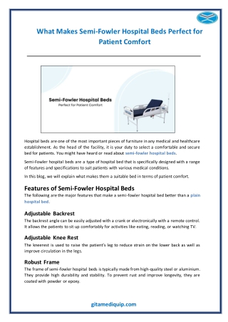 What Makes Semi-Fowler Hospital Beds Perfect for Patient Comfort