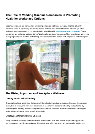 The Role of Vending Machine Companies in Promoting Healthier Workplace Options