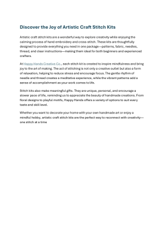 Discover the Joy of Artistic Craft Stitch Kits