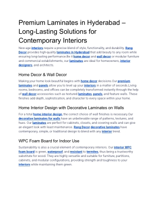 Premium Laminates in Hyderabad – Long-Lasting Solutions for Contemporary Interiors