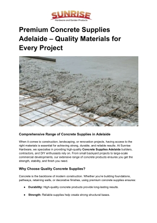 Premium Concrete Supplies Adelaide – Quality Materials for Every Project