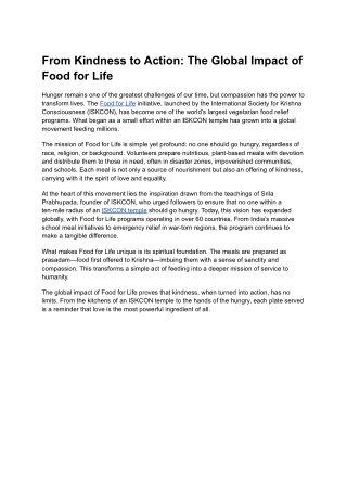From Kindness to Action: The Global Impact of Food for Life