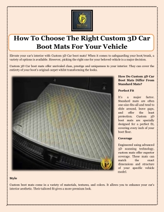 How To Choose The Right Custom 3D Car Boot Mats For Your Vehicle