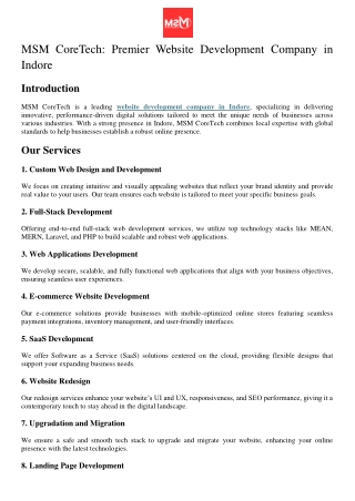 Top Website Development Company in Indore | MSM CoreTech
