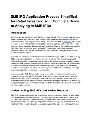 SME IPO Application Process Made Easy for Retail Investors