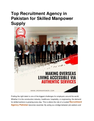 Top Recruitment Agency in Pakistan for Skilled Manpower Supply
