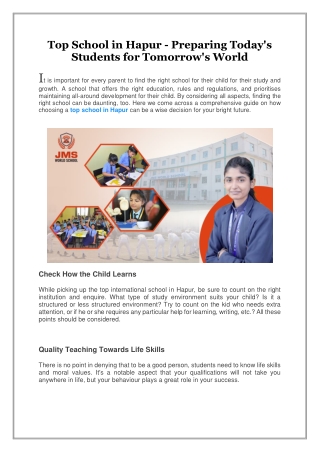 Top School in Hapur, Preparing Today's Students for Tomorrow's World