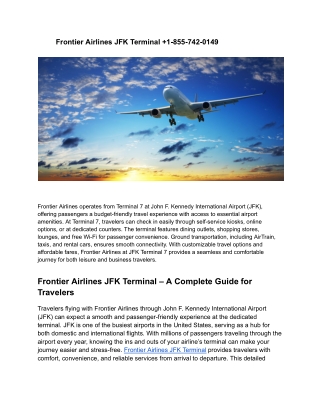 Frontier Airlines JFK Terminal  1-855-742-0149