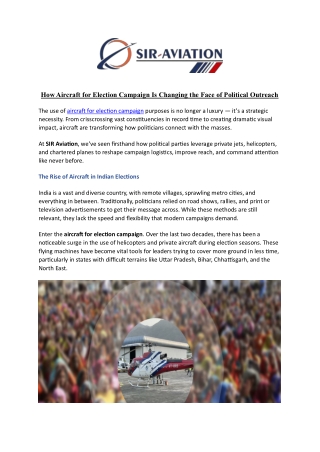 How Aircraft for Election Campaign Is Changing the Face of Political Outreach