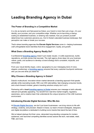 Leading Branding Agency in Dubai