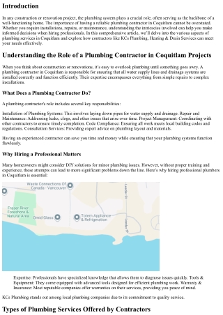 Understanding the Role of a Plumbing Contractor in Coquitlam Projects