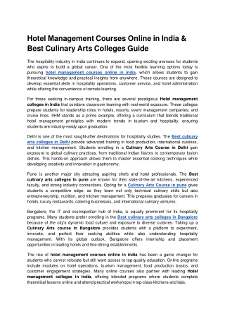 Hotel Management Courses Online in India & Best Culinary Arts Colleges Guide