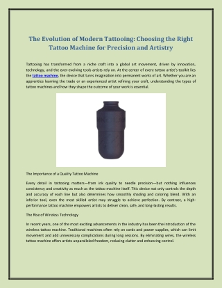 The Evolution of Modern Tattooing: Choosing the Right Tattoo Machine for Precisi