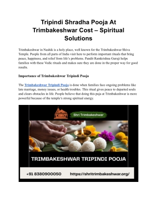 Tripindi Shradha Pooja At Trimbakeshwar Cost – Spiritual Solutions