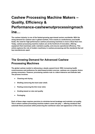 Raw Cashew Nut Cleaning Machine Manufacturers