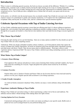 Celebrate Special Occasions with Top of India Catering Services