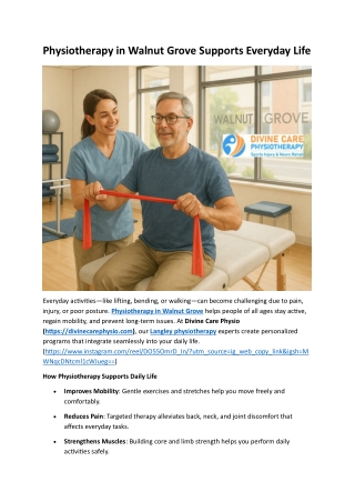 Physiotherapy in Walnut Grove Supports Everyday Life