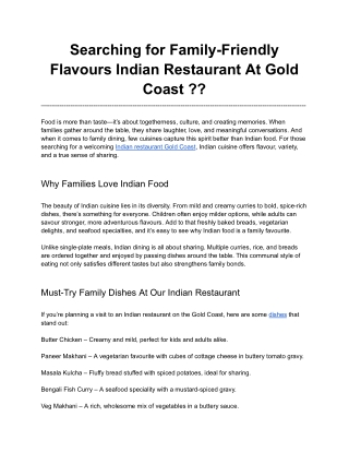 Searching for Family-Friendly Flavours Indian Restaurant At Gold Coast