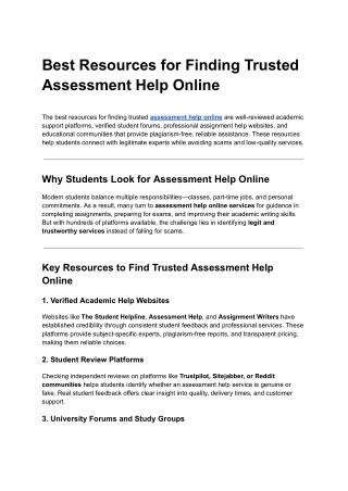 Best Resources for Finding Trusted Assessment Help Online