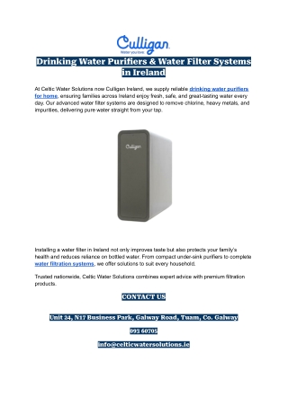 Drinking Water Purifiers & Water Filter Systems in Ireland