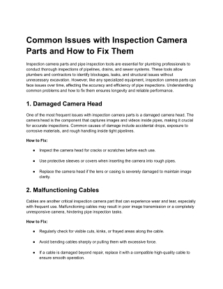 Fixing Inspection Camera Parts Issues for Efficient Pipe Inspections