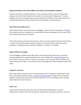 Industrial SS Water Tanks