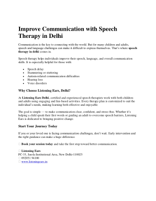 Speech Therapy in Delhi: Expert Care with Listening Ears