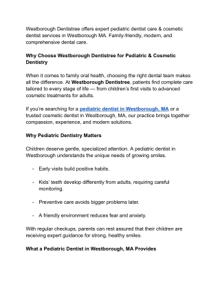 Why Choose Westborough Dentistree for Pediatric & Cosmetic Dentistry