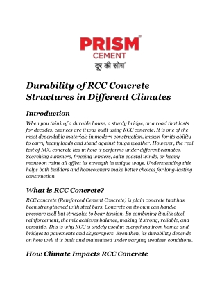 Durability of RCC Concrete Structures in Different Climates