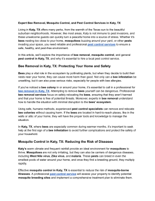 Expert Bee Removal, Mosquito Control, and Pest Control Services in Katy, TX