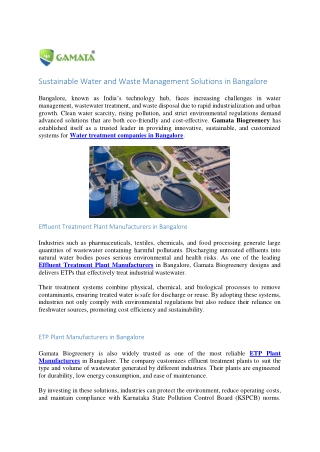 Sustainable Water and Waste Management Solutions in Bangalore-sep22