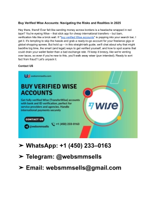 Buy Verified Wise Accounts_ Navigating the Risks and Realities in 2025