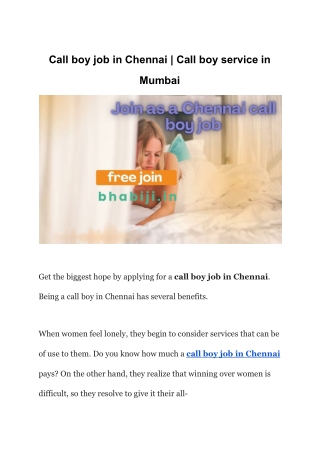Call boy job in Chennai _ Call boy service in Mumbai