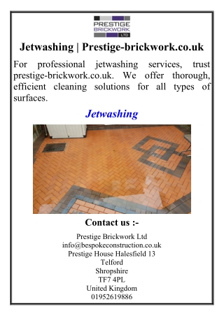 Jetwashing | Prestige-brickwork.co.uk