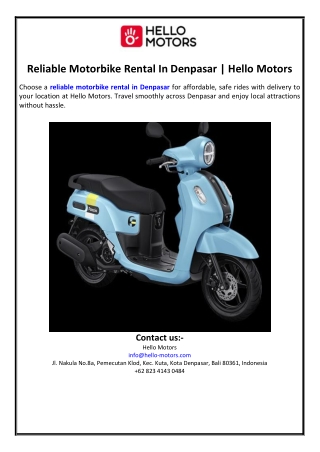 Reliable Motorbike Rental In Denpasar | Hello Motors