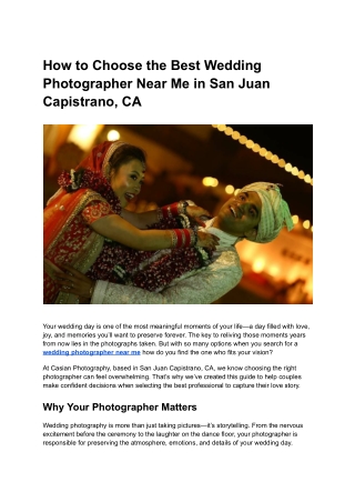 How to Choose the Best Wedding Photographer Near Me in San Juan Capistrano, CA