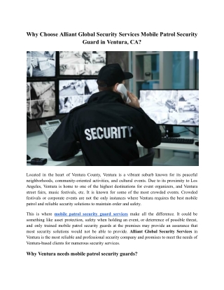 Why Choose Alliant Global Security Services Mobile Patrol Security Guard in Ventura, CA